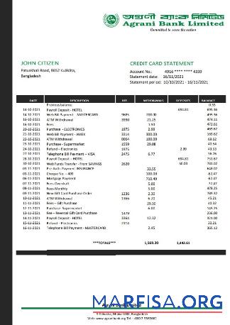 Downloadable Bangladesh Agrani bank statement word template